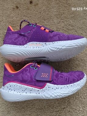 Under Armour Kids Purple and Neon Orange Athletic Sneakers Size 8.5